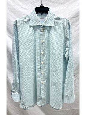 Eton Contemporary Light Green/Blue Check Dress Shirt 16.5/42